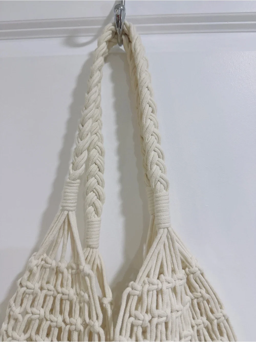 Handmade Cream Macramé Cotton Market Tote Bag | Boho Woven Beach Shopper